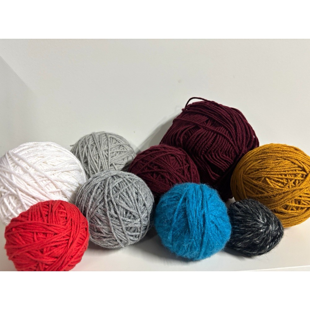 Yarn Balls Mixed Lot of 9 Assorted Colors, Ball Shape, Lot of Yarn 2.2lbs